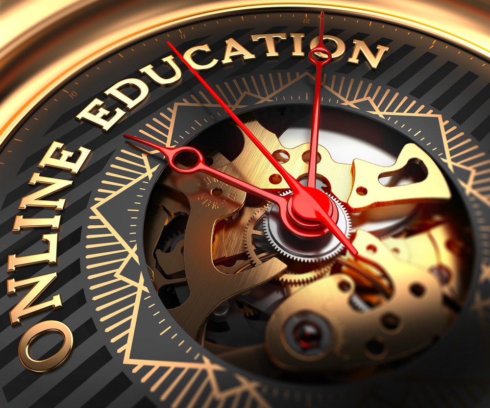 Online Education on Black-Golden Watch Face with Closeup View of Watch Mechanism.-1
